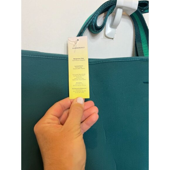 Summersalt Neoprene Beach Tote Blue & Green Striped Straps Lightweight NWT - Picture 9 of 10